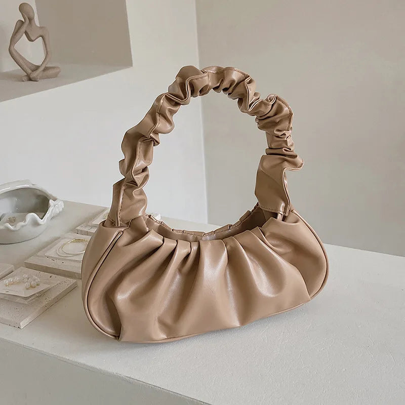 New Summer Pleated Handlebags For Women PU Cloud Bags Leisure Armpit Bag Shopping Shoulder Bags Dumpling Handbag Female