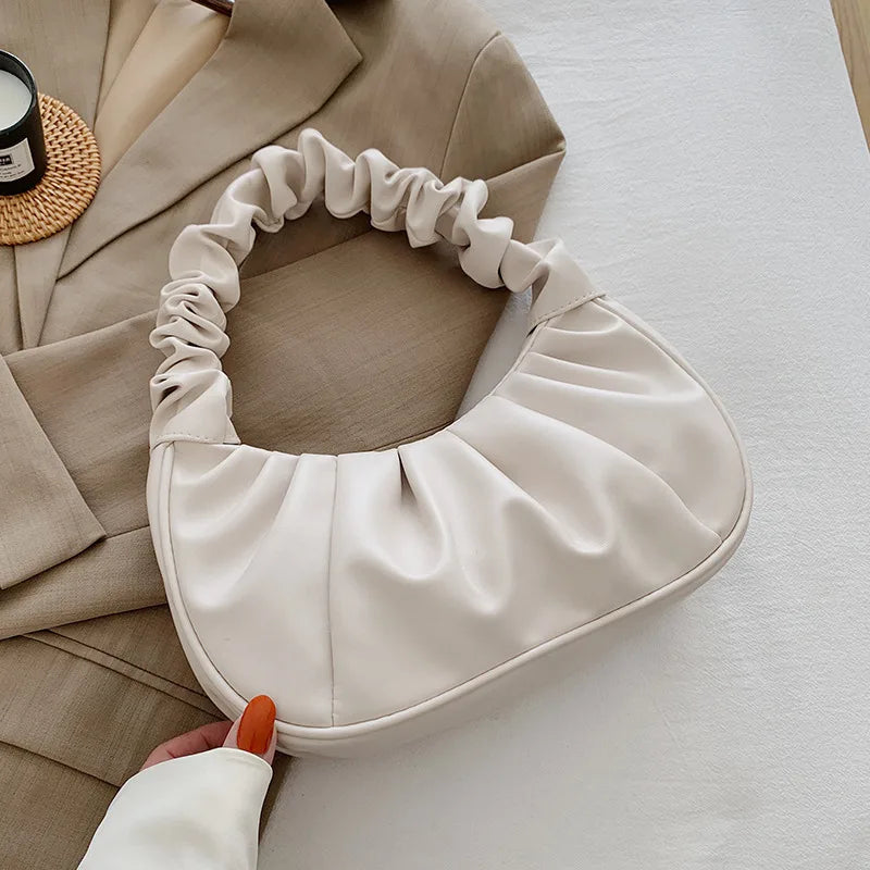 New Summer Pleated Handlebags For Women PU Cloud Bags Leisure Armpit Bag Shopping Shoulder Bags Dumpling Handbag Female