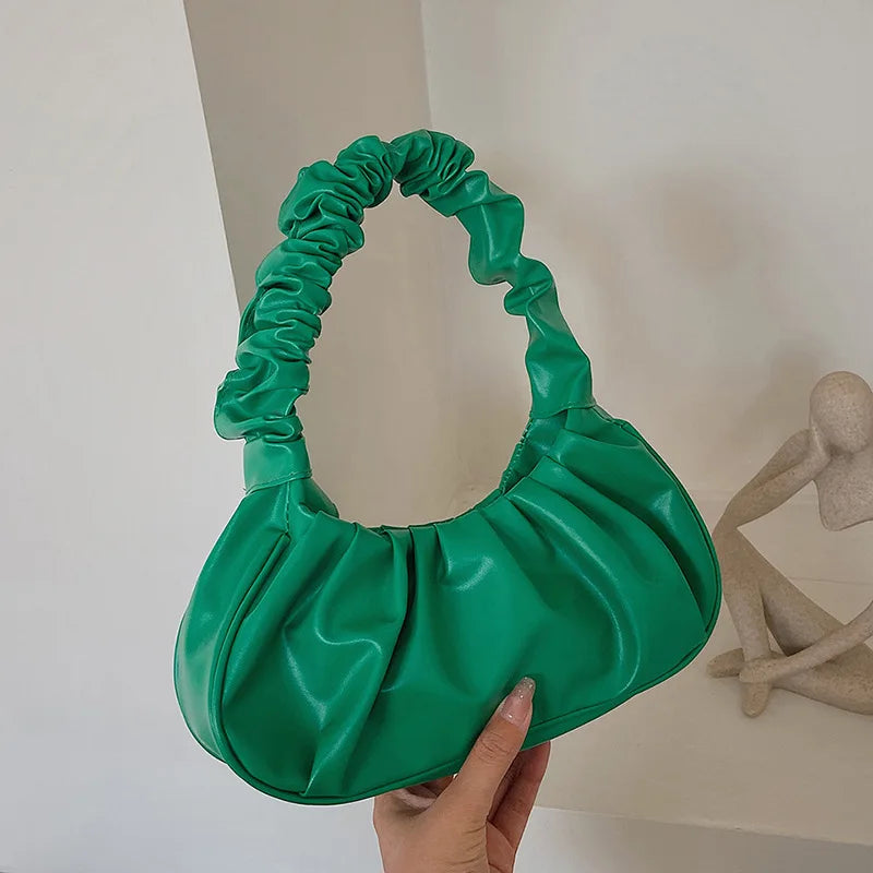 New Summer Pleated Handlebags For Women PU Cloud Bags Leisure Armpit Bag Shopping Shoulder Bags Dumpling Handbag Female