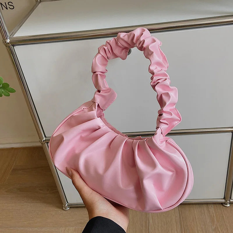 New Summer Pleated Handlebags For Women PU Cloud Bags Leisure Armpit Bag Shopping Shoulder Bags Dumpling Handbag Female