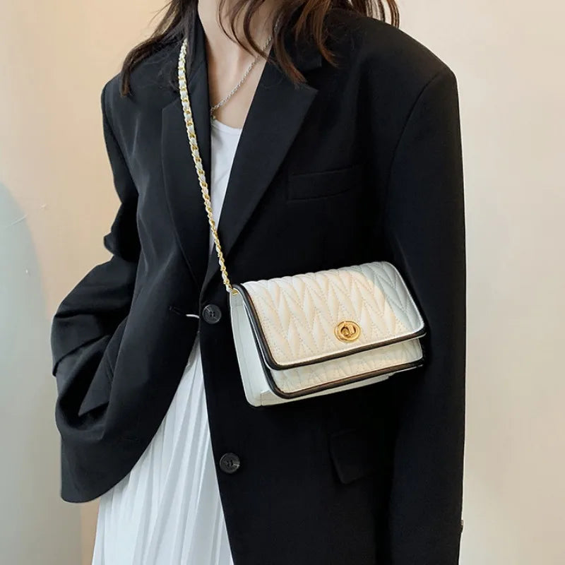 New Fashion Women's Shoulder Bag Simple Chain Texture Small Square Bag Light Luxury Party Crossbody Bag Purses and Handbags
