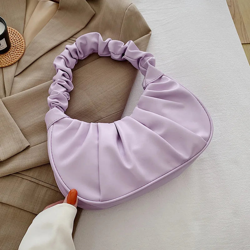New Summer Pleated Handlebags For Women PU Cloud Bags Leisure Armpit Bag Shopping Shoulder Bags Dumpling Handbag Female