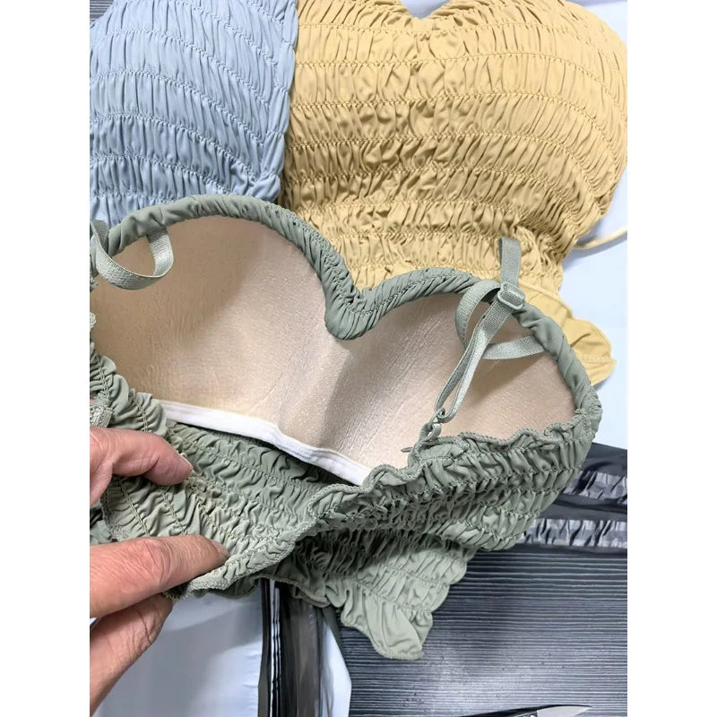 Sexy Skinny Crop Tops Woman 2023 Elegant Spaghetti Strap Chic Women’s Tanks and Camis Pleated Tank Top Built In Bra Dropshipping
