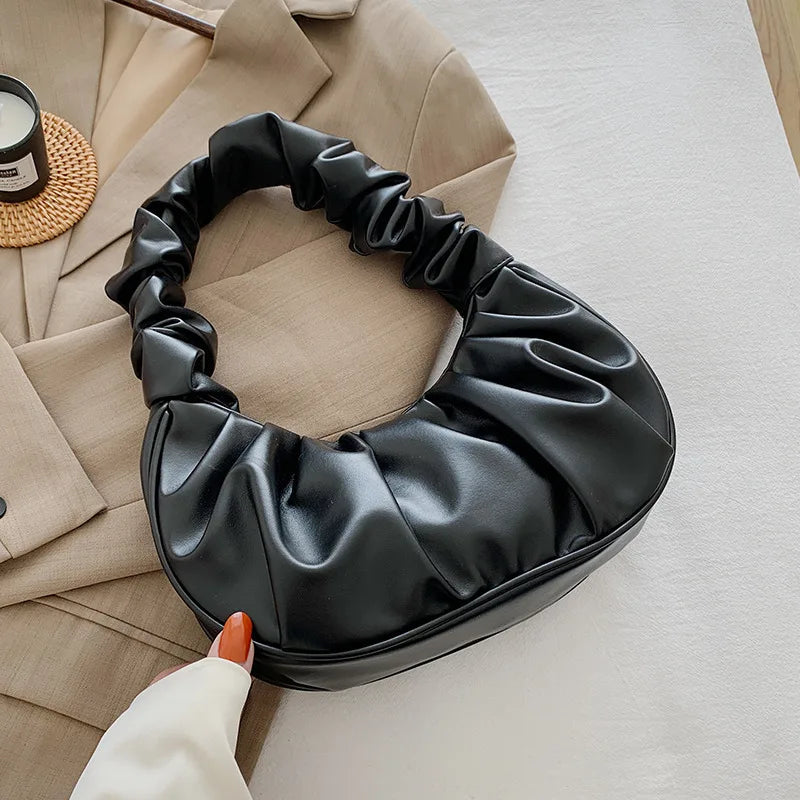 New Summer Pleated Handlebags For Women PU Cloud Bags Leisure Armpit Bag Shopping Shoulder Bags Dumpling Handbag Female