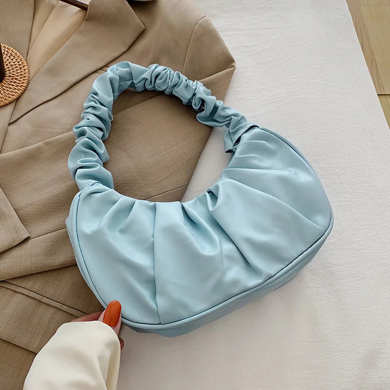 New Summer Pleated Handlebags For Women PU Cloud Bags Leisure Armpit Bag Shopping Shoulder Bags Dumpling Handbag Female